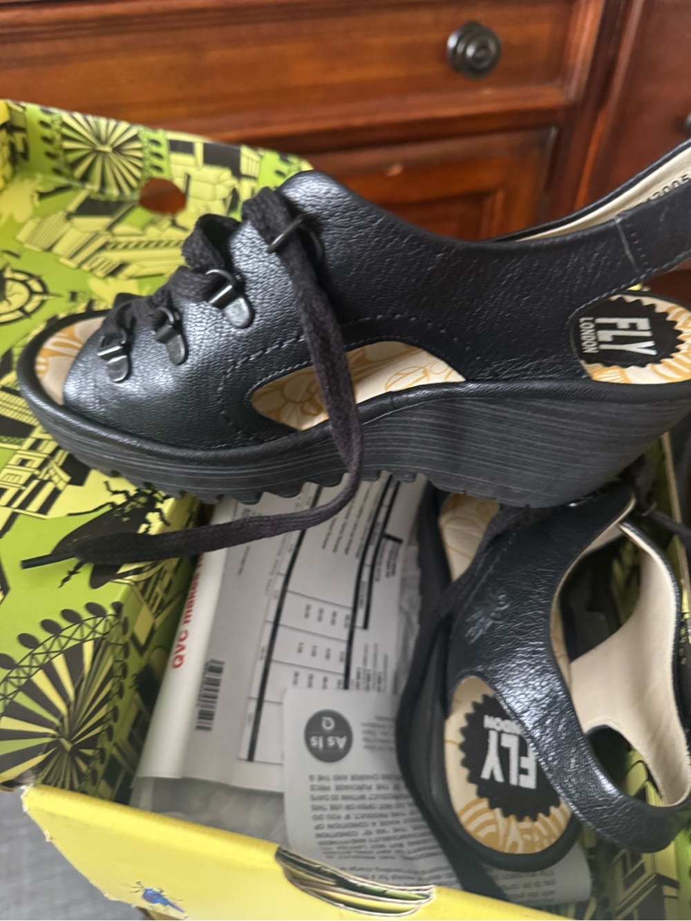 Fly London Mousse Black Wedges - Picture 2 of 5